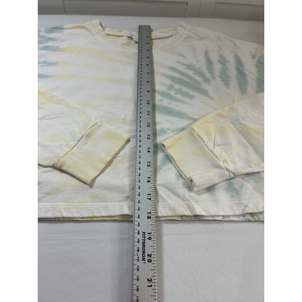 Beyond Yoga Tie Dye Cropped Sweatshirt Yellow Green Pastel Cotton USA Mens M - Picture 3 of 7